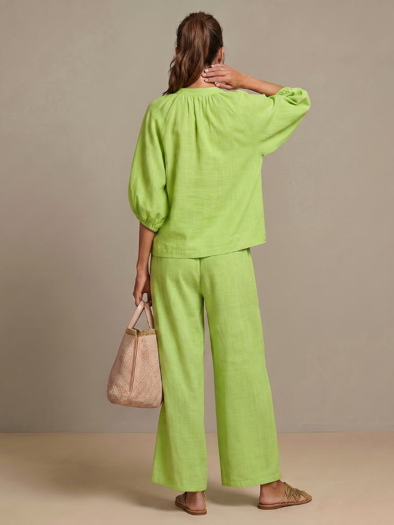 Natalia | Blusón con cremallera frontal y pantalón de pierna ancha