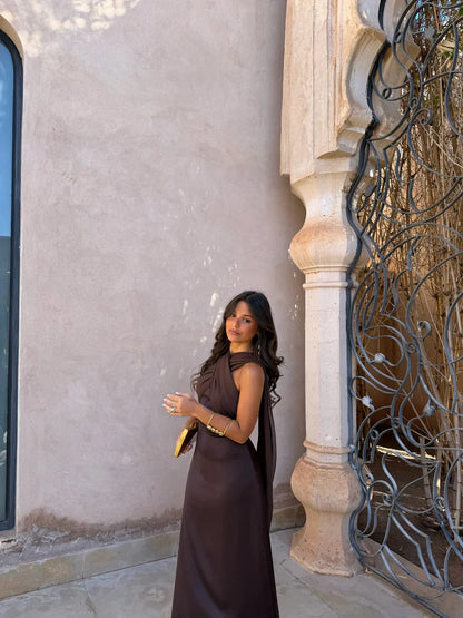 Noa | Vestido Liso Vintage con Lazo y Cintura Alta
