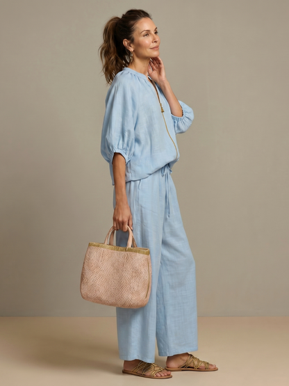 Natalia | Blusón con cremallera frontal y pantalón de pierna ancha