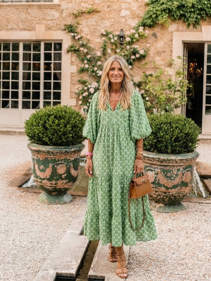 Mercedes | Vestido midi estampado con manga tres cuartos y escote en V